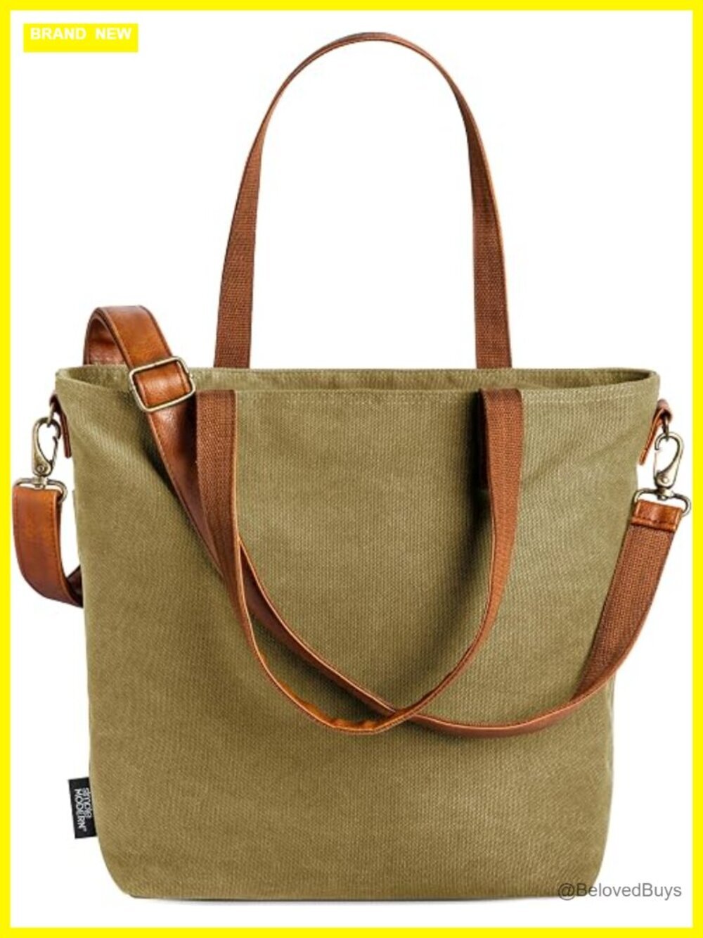Canvas Tote Bag with Ripstop Lining, Large Pockets, Key Leash